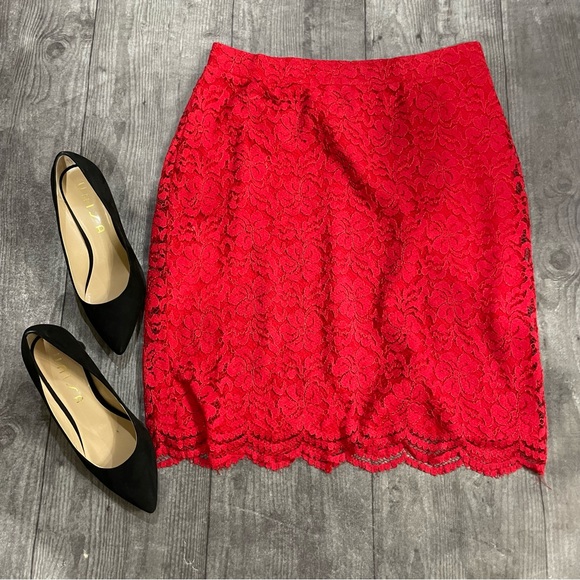 Jupe Crayon BB Dakota En Dentelle Rouge, Taille 6, Neuve Avec étiquettes